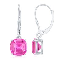 Rosec Jewels Cushion Cut Lab Created Pink Sapphire Solitaire Drop Earrings for Women (8 mm), 10K White Gold