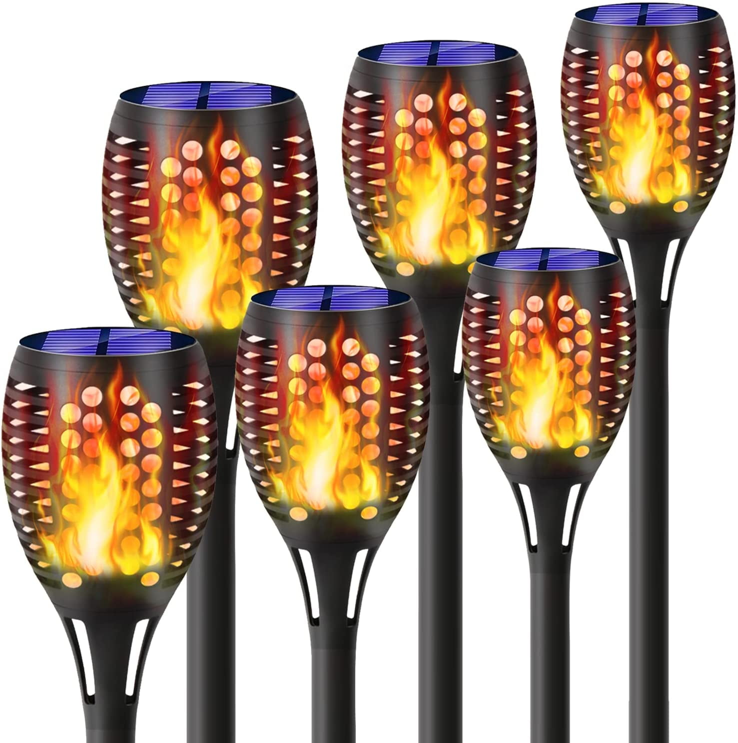 Solar Flickering Flame Torch Lights 4-Pack - 33 LED Outdoor Landscape Lighting For Garden & Patio