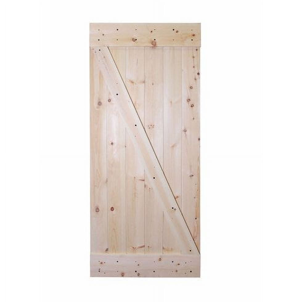 Calhome 36 in. x 84 in. Unfinished Knotty Pine Wood Sliding Barn Door with Classic Bent Strap Bronze Hardware Kit