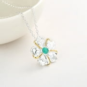 14K Gold and Sterling Silver Jade Peony Flower Pendant Necklace