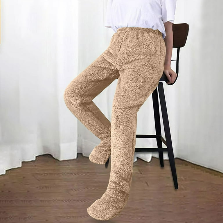 Miqool Women's Plush Footed Pajamas Pants High Waisted Fleece