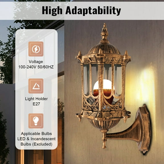 ChicHomey ​​Retro Copper Outdoor Wall Lamp,Aluminum & Glass IP44 Waterproof ,Lantern-Shaped Vintage Design,for Garden/Doorway/Porch Wall Sconce​