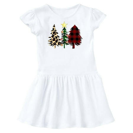 

Inktastic Three Christmas Trees in Plaid and Leopard Print Gift Toddler Girl Dress