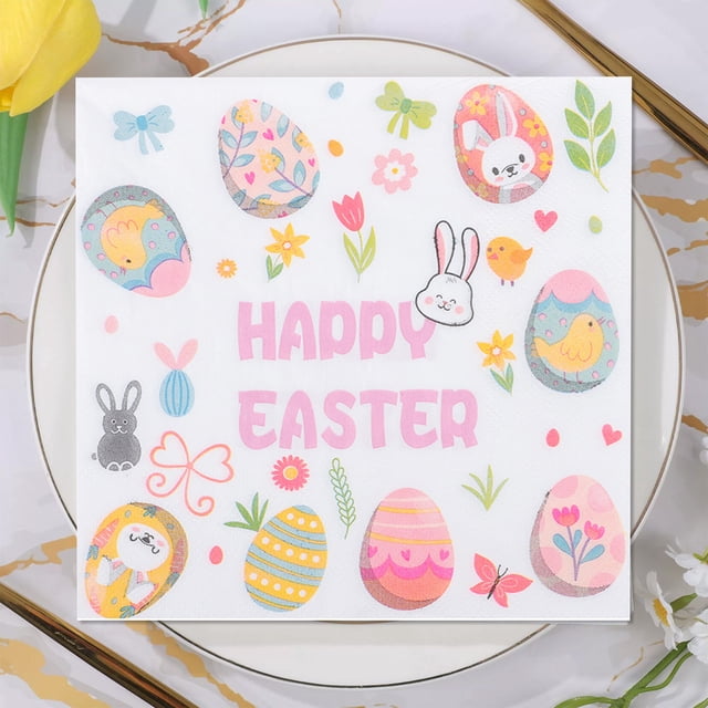 Decoraciones de Pascua, servilletas de papel con estampado de conejito de Pascua con temática de animales, toallas de papel desechables para fiestas y restaurantes, adecuadas para decoraciones de Pasc