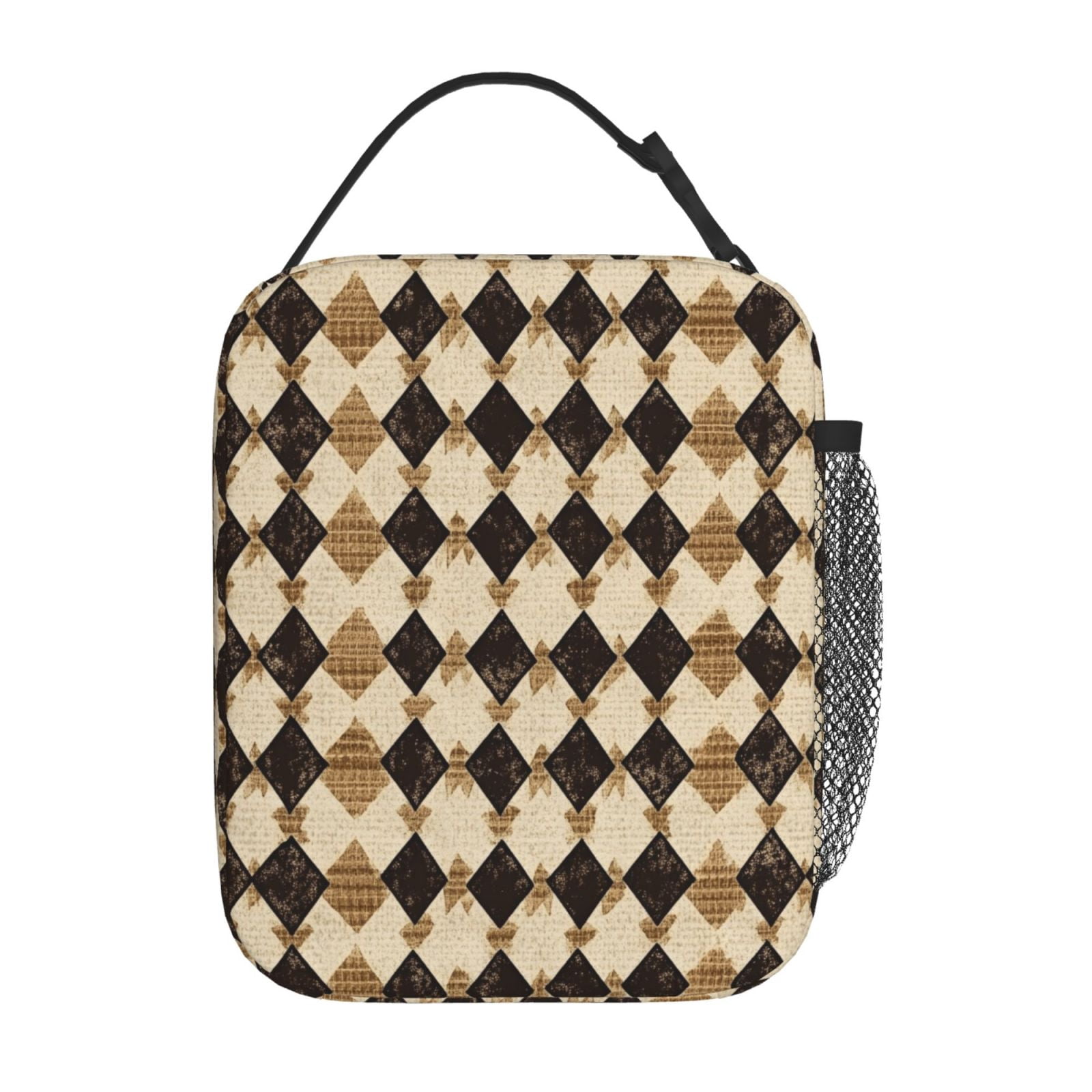 Lunch Bag For Women Men Insulated Portable Lunch Box Bento Box Office Picnic Travel Cooler Bag Tan Houndstooth Vintage Texture Hand-Drawn Sketch_4