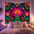 thumbnail image 2 of Magenta Flower Among Mirrored Tulips and Daisies, Playful Folk Art for Flower Lovers, Botanical Wall Art, Housewarming Gift, Tapestry Wall Hanging for Bedroom and Living Room, 2 of 7