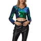 thumbnail image 1 of TOP CROP CON LENTEJUELAS INSPIRADOR CHIC PARA MUJERES, MANGA LARGA, CUELLO EN V, BRILLANTE Y DESLUMBRANTE, BLUSA DE FIESTA, TAMAÑO L, VERDE AZUL, 1 of 5
