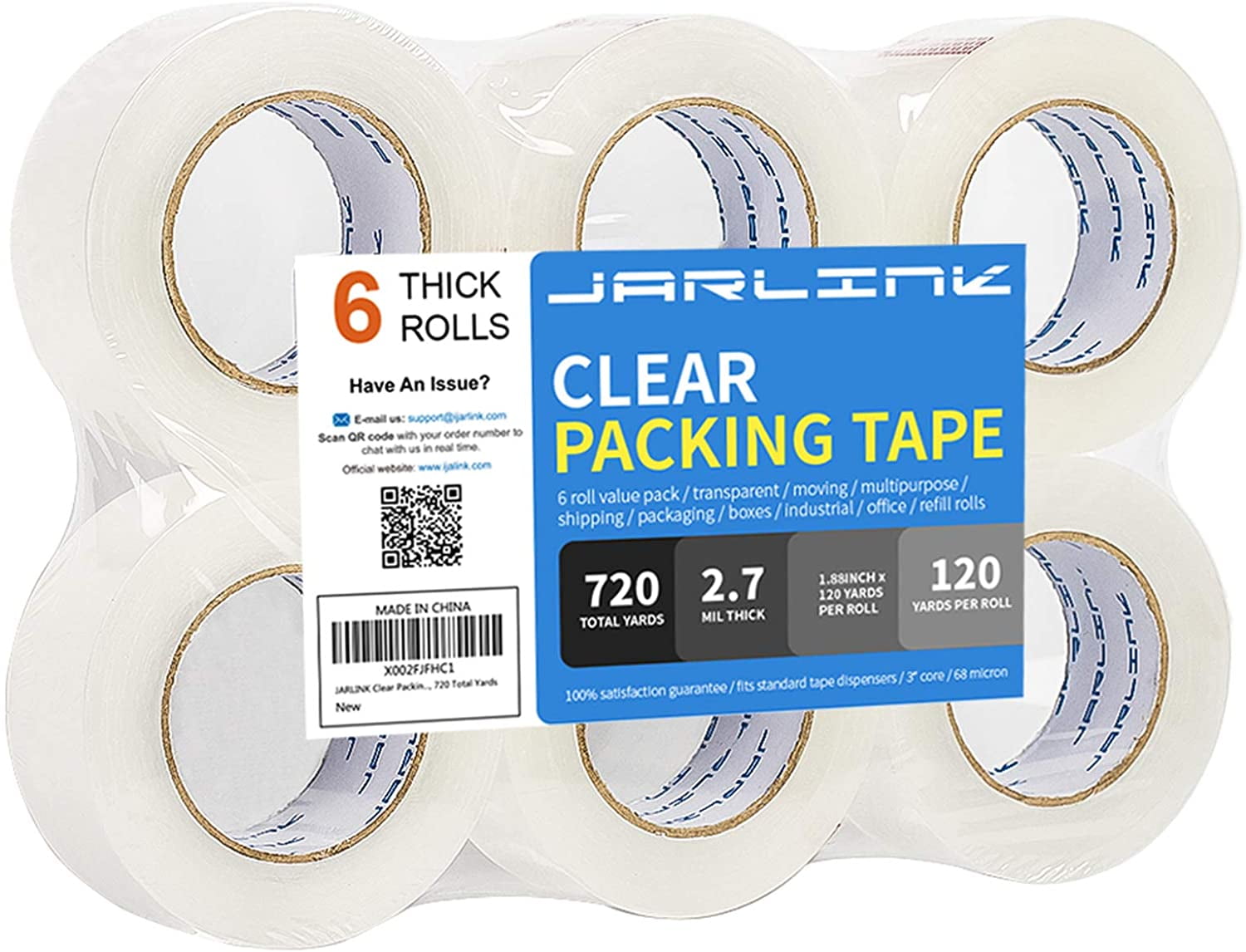 Clear Packing Tape 12 Rolls Office Packaging Shipping Heavy Duty Packing Tape Refill ,1.88 x 60 yd Designed for Moving Boxes Total 720