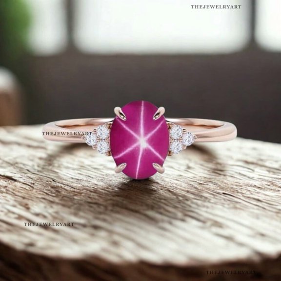 thejewelryart Handmade Pink Star Sapphire Ring Rose Gold with Sterling Silver Band Fine Jewelry Women's Ring for Special Occasions Silver 3