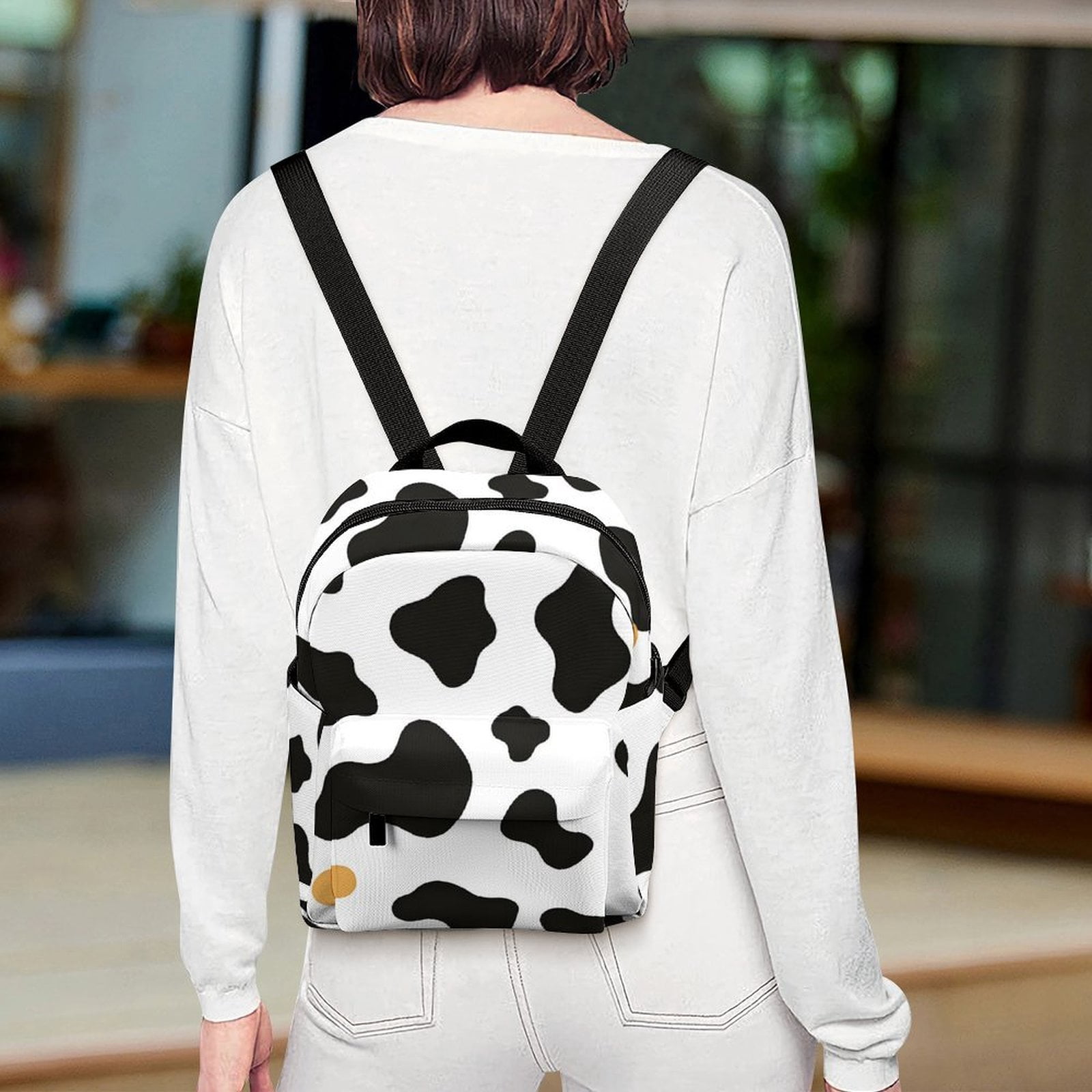 8.1×10in Casual Women'S Backpack With Anti-Contraction And Stretch For Sports Activities Travel Picnics Simple Cow Print Pattern, Vector Art Style_2