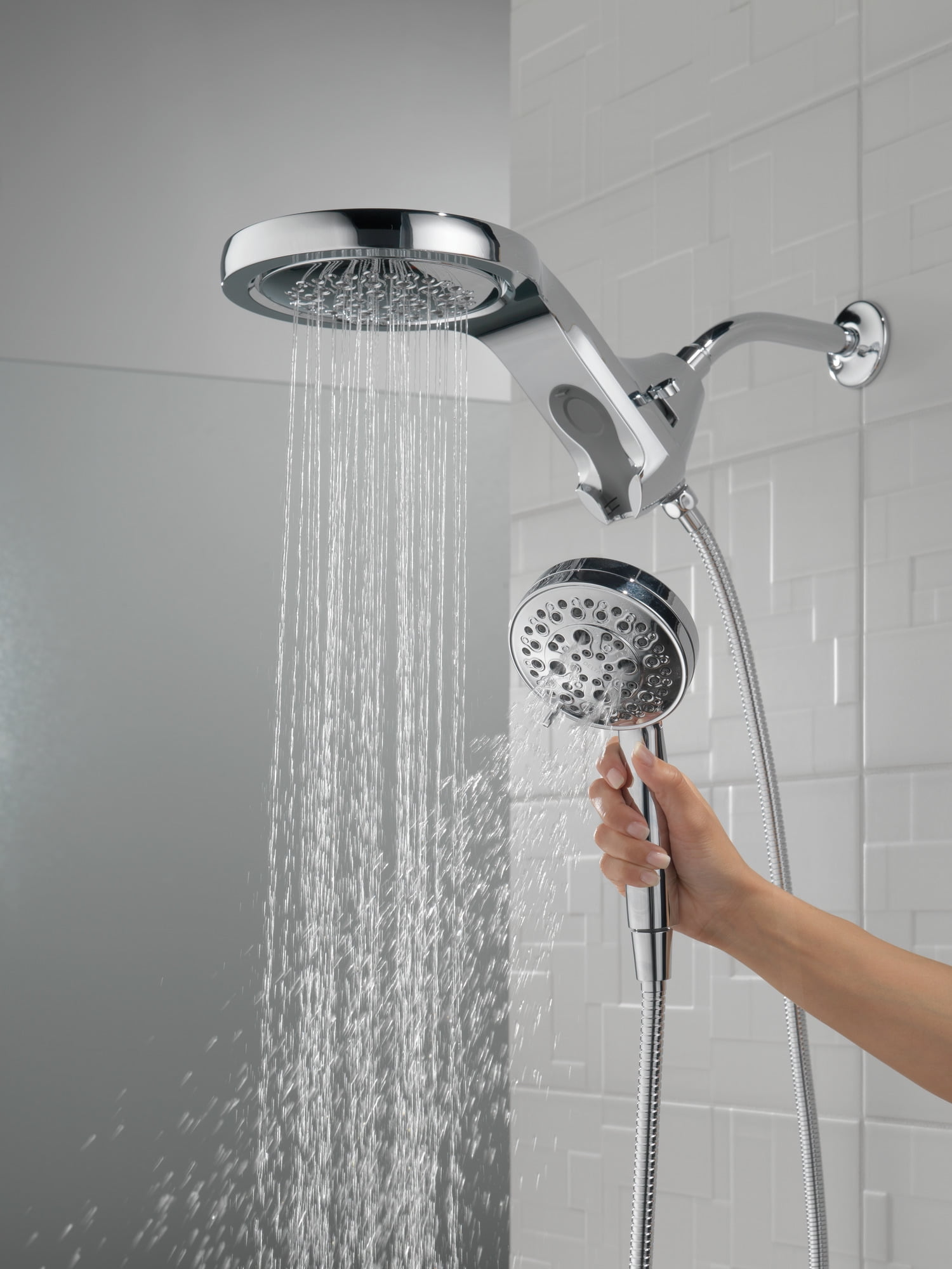 Delta Universal Showering Components: HydroRain® H2Okinetic® 5-Setting Two-in-One Shower Head