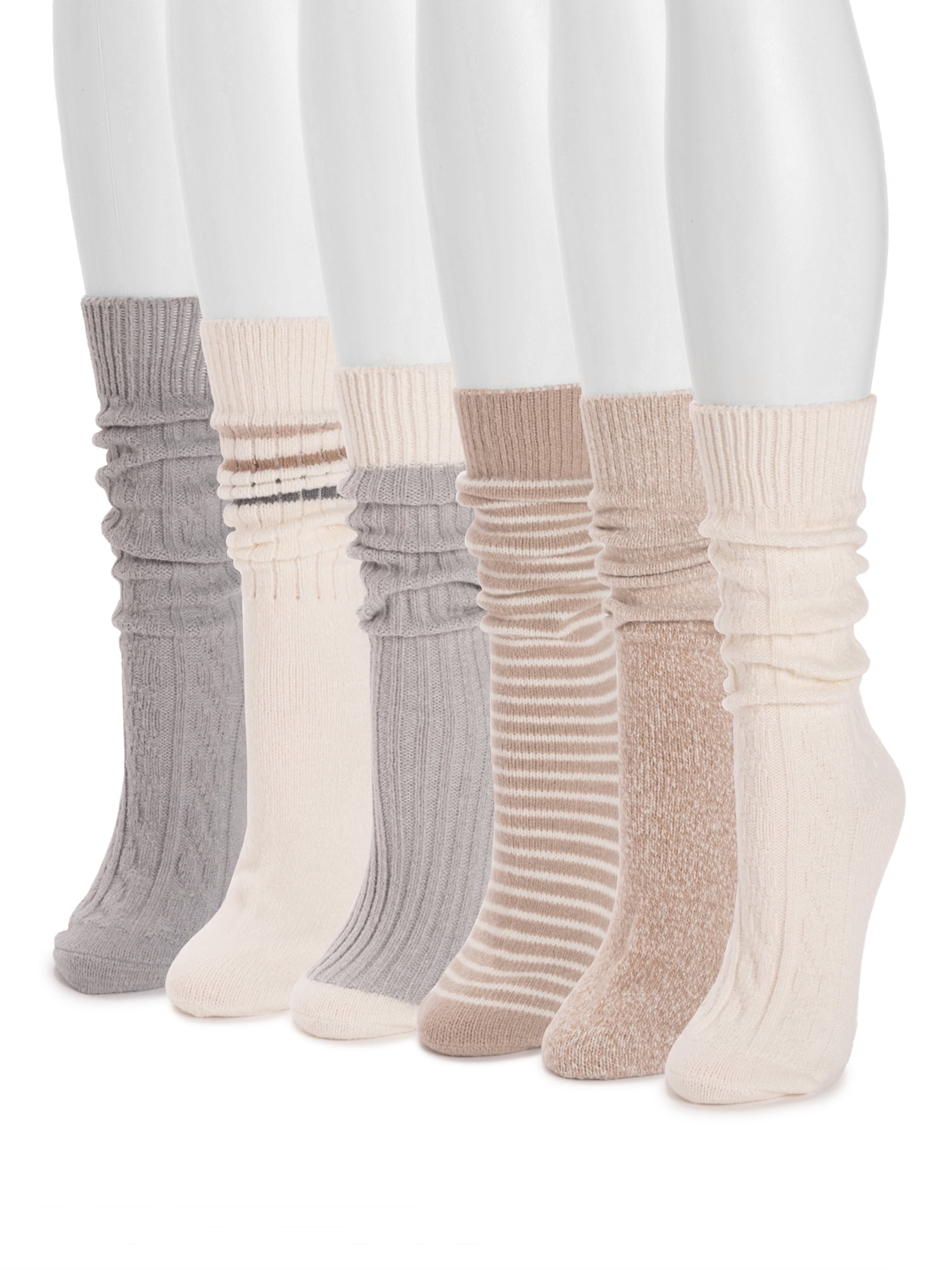 MUK LUKS Women's Mid-Calf Tall Boot Socks, 6-Pack, Fits Shoe Sizes 6-11