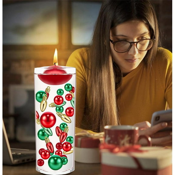 VOTRUDI Christmas Vase Filler Beads Floating Pearls Water Gel Beads,Christmas Vase Stuffing with Candle Decor - Festive Addition to Your Home,Red