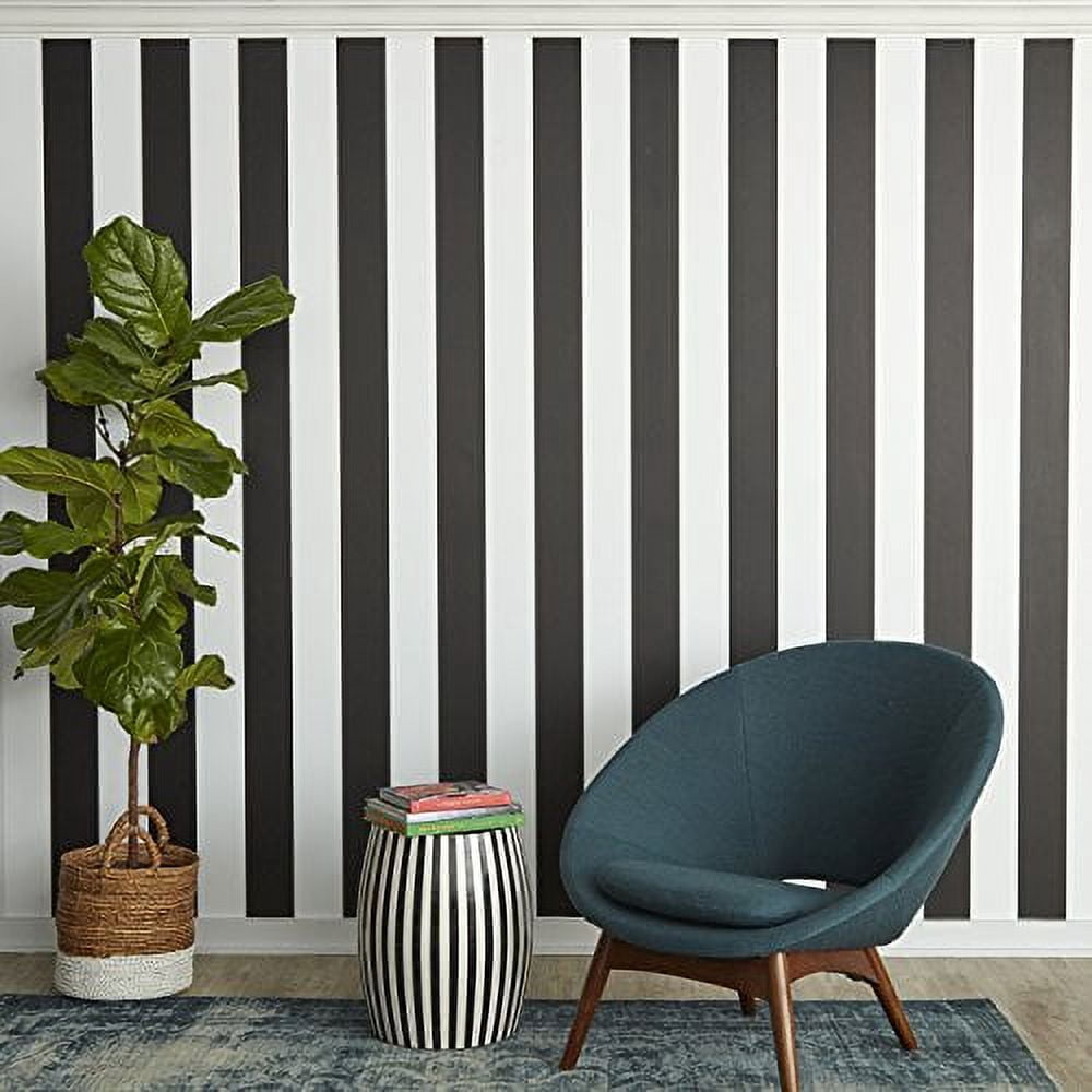 Tempaper Stripe Black & White Peel and Stick Wallpaper, 20.5" x 16.5'