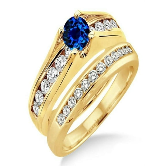 1.25 Carat Sapphire and Diamond Bridal Set on 10k Yellow Gold