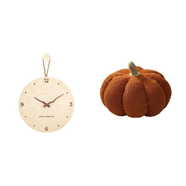 Reloj de pared,Reloj de pared decorativo para sala de estar,silencioso,Almohadas de calabaza de Halloween,Almohadas de calabaza de Halloween Decoración del hogar Suave,Cojines de calabaza para
