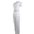 thumbnail image 6 of Woman's Sexy Solid Color Jumpsuit, Boat Neck Falbala High Waist Elastic Slim One-piece with Belt, Daily Life, 6 of 10