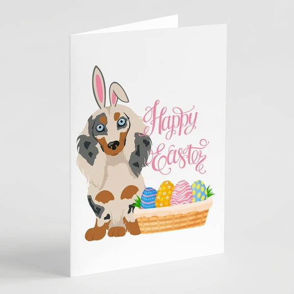 Longhair Cream Dapple Dachshund Easter Greeting Cards and Envelopes Pack of 8 7 in x 5 in