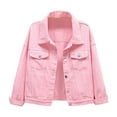 thumbnail image 3 of TTUHYWXI Denim Jacket for Women Button Down 3/4 Long Sleeve Cropped Jean Jackets with Pockets Casual Lightweight Shackets 2025 (Pink, M), 3 of 8
