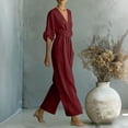thumbnail image 4 of Moxiu Women's Elegant V Neck Jumpsuits Plus Size Dressy Casual Half Sleeve Wide Leg Long Pants Rompers Formal Office Work Overalls Wine,L, 4 of 7