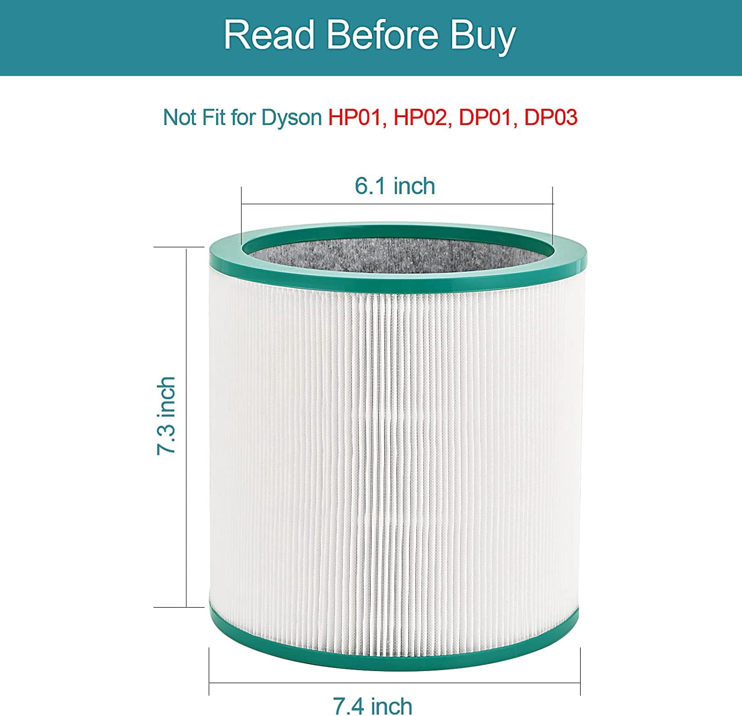 2 Pack Dyson TP02 Air Purifier True HEPA Filters Replacement for Dyson Pure Cool Link TP01, TP02, TP03, AM11, BP01 Tower Air Purifier, Compare to Part # 968126-03 TP02 Air Purifier True Filters