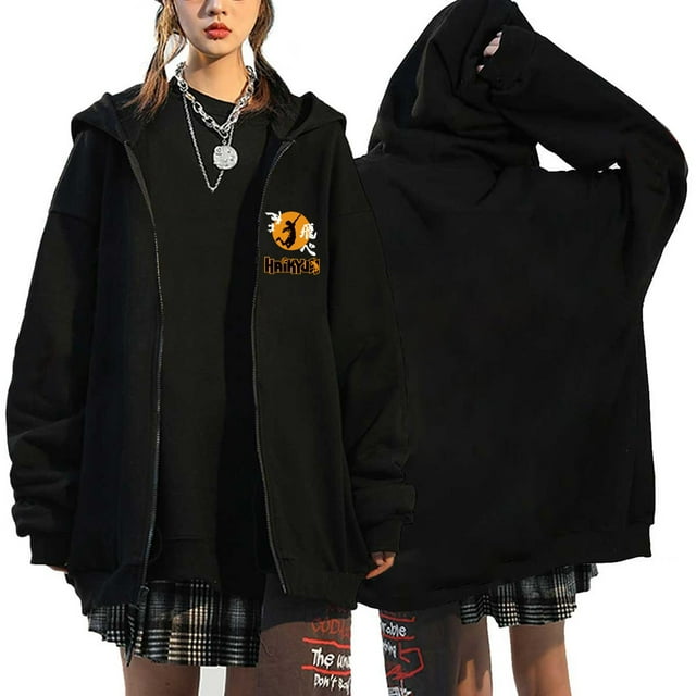 Anime Hoodie Zip Up Jacket Karasuno Plus Size Sweatshirt Harajuku Unisex