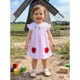 thumbnail image 3 of BemeyourBBs Toddler Baby Girl Back to School Dress Kids Girls Kindergarten Outfits 2 3 4 5 6 7 Years Baby Girls Summer Smocked Dress  Flying Sleeve Apple Pencil Embroidered Striped Dress, 3 of 8