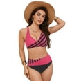 thumbnail image 3 of Wamejoo Womens Two Piece Swimsuits Wrap Front Bikini High Waisted Bottom Tummy Control Bathing Suits Vintage Print Swimwear (Hot Pink, S), 3 of 9
