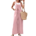 thumbnail image 2 of Women'S Bib Overalls Casual Loose Fit Jumper Adjustable Strap Wide Leg Jumpsuits with Pockets Pink XL, 2 of 7