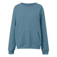thumbnail image 5 of Women Solid Color Crewneck Sweatshirt with Front Pocket, Hoodless Long Sleeve Loose Fit Plain Pullover Top Soft Casual Daily Basic Sweatshirt(Navy,L), 5 of 5