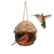 QBLEEV Grass Hand Woven Birdhouse, Outside Grass Hanging Bird Hut, Natural Hummingbird Nest for Outdoor(Reed)