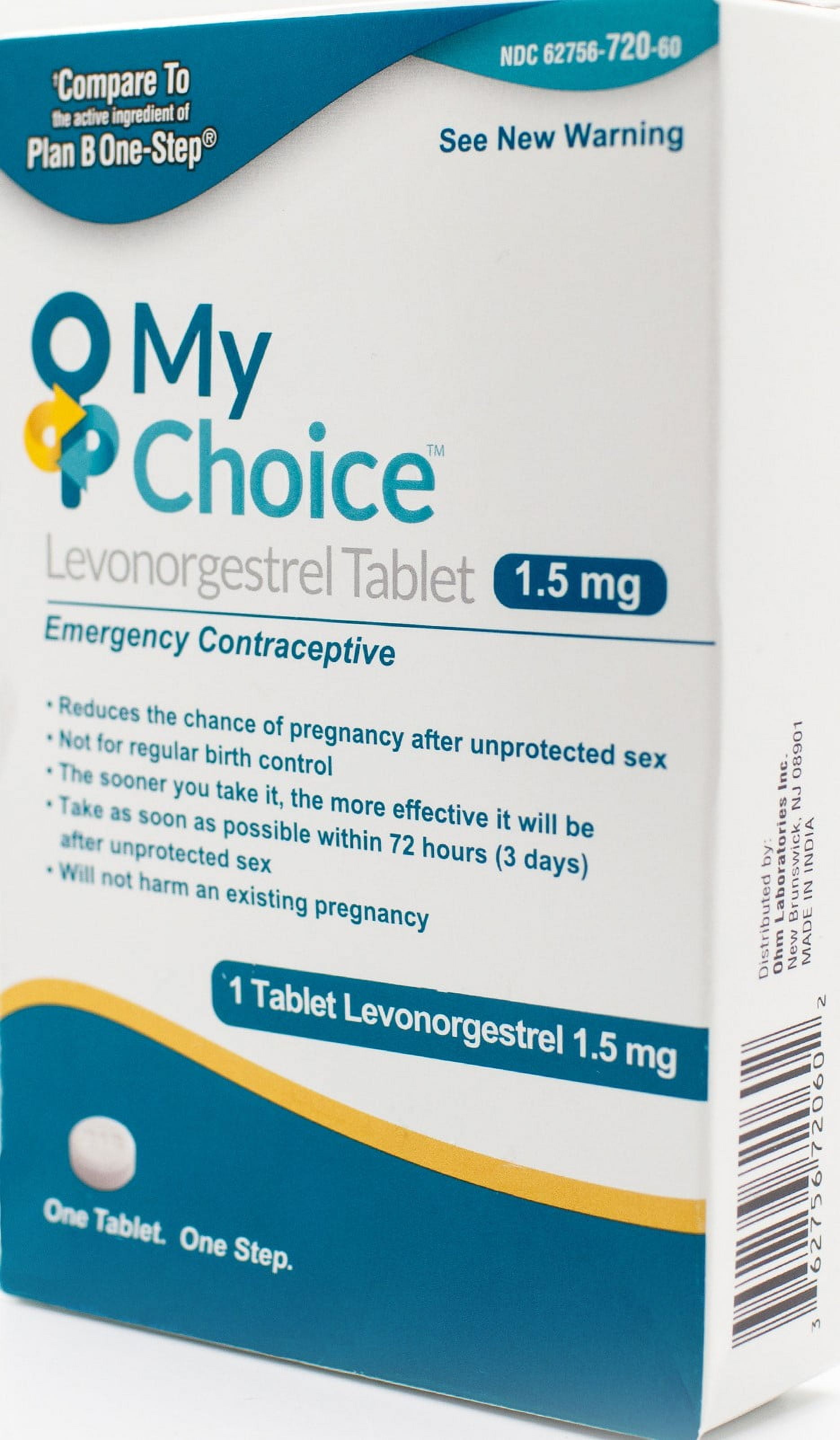 OHM My Choice Emergency Contraceptive – Levonorgestrel 1.5 mg Tablet – Safe, Effective Morning-After Pill for Unprotected Sex – Compare to Active Ingredient Found in Plan B One-Step