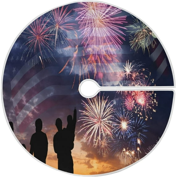 FMSHPON American Flag Tree Skirt Independence Day Xmas Christmas Tree Skirt Stand Mat for Holiday Party Decoration Indoor Outdoor 48 inches