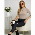 thumbnail image 6 of PINKSIR Women's Mock Turtleneck T Shirts, Half Sleeve Business Casual Tunic Tops Slim Fit Summer Basic Dressy Tee Shirt Oatmeal L, 6 of 8