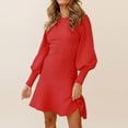 thumbnail image 2 of Hinvhai Women Long Lantern Sleeve Sweater Dress Fall Winter Cute Turtleneck Casual Cable Knit Pullover formal Dresses Red XL(XL), 2 of 3