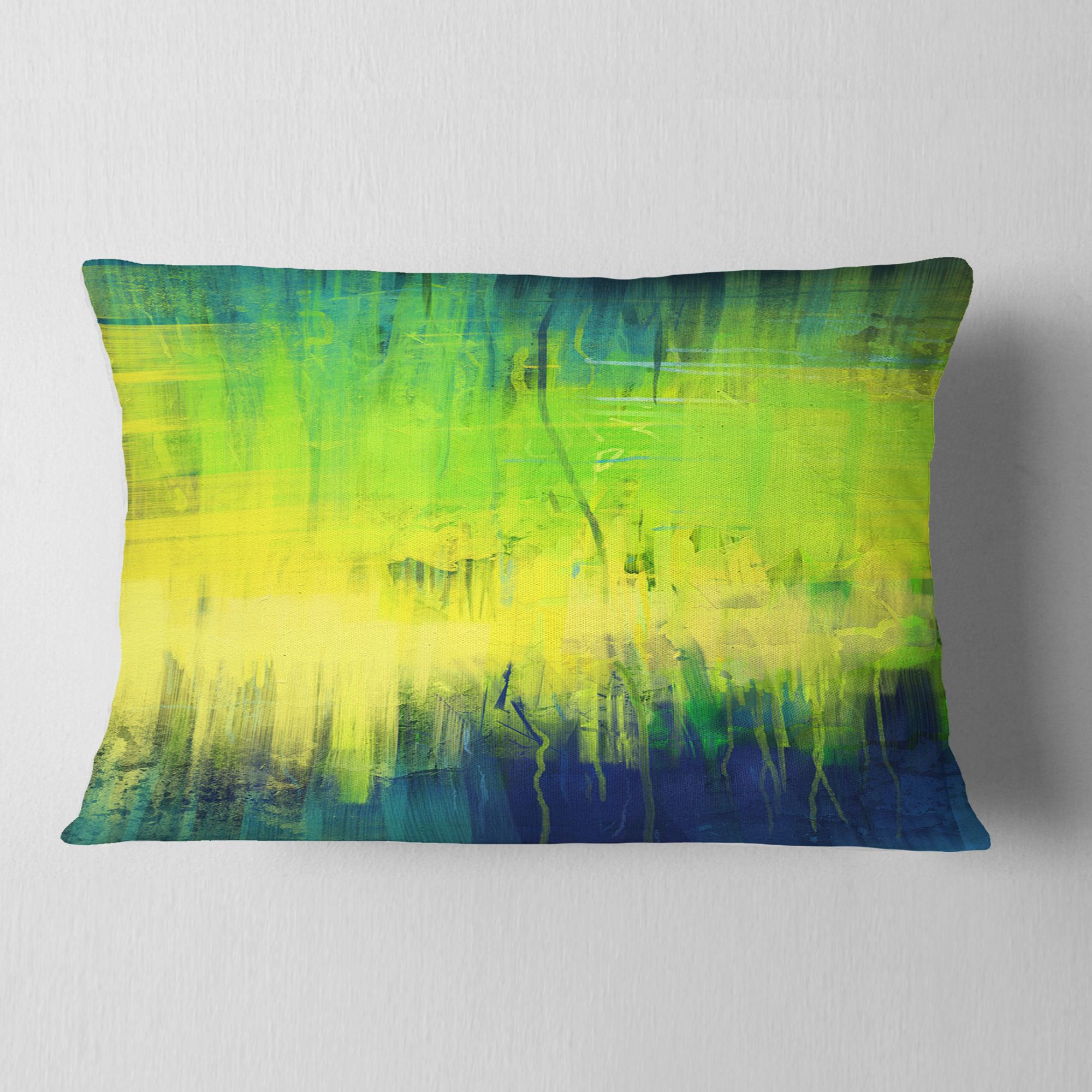 Designart Green Blue Fusion - Abstract Throw Pillow - 12x20