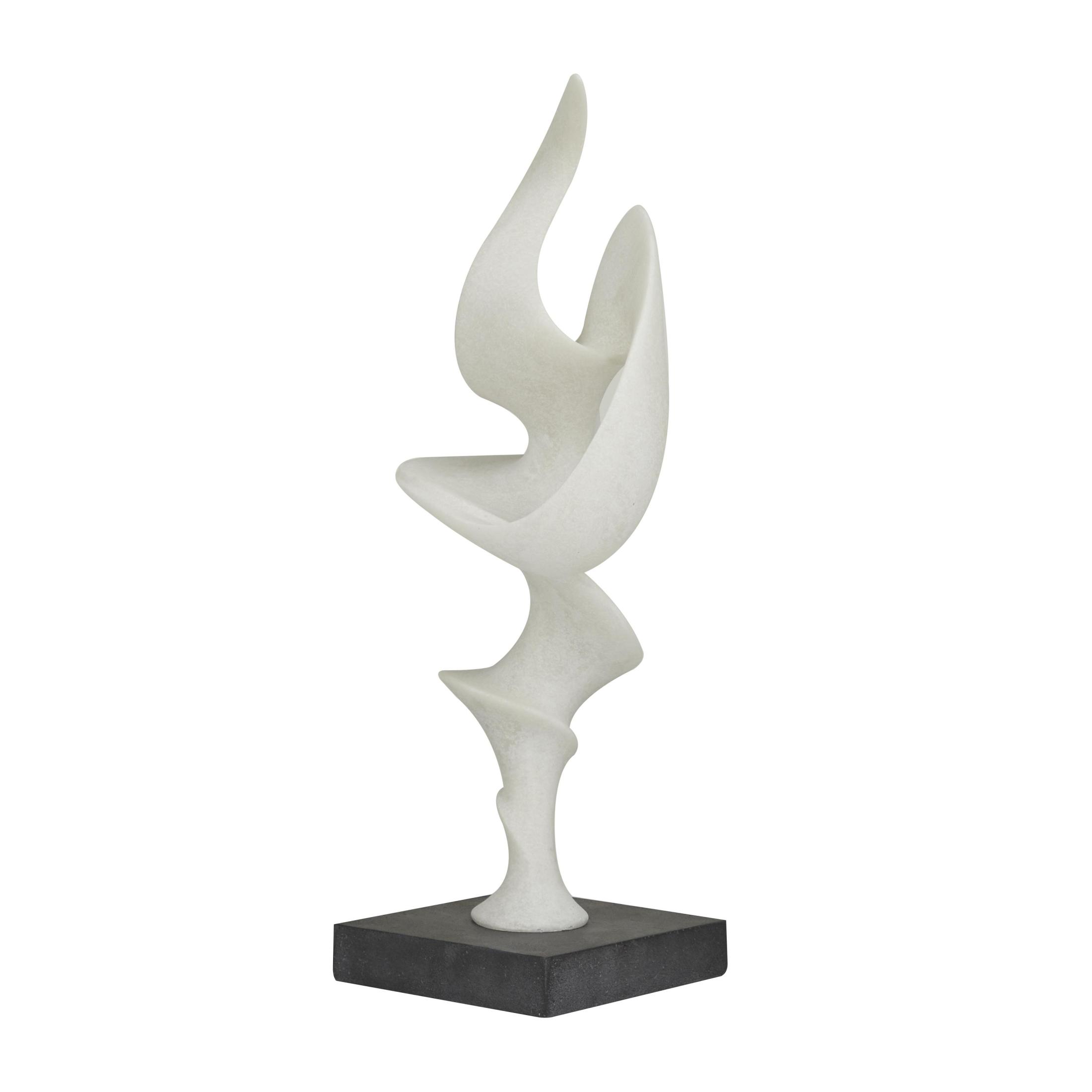 9" x 20" White Polystone Abstract Sculpture with Black Base, by DecMode