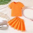 thumbnail image 2 of Xudanell Toddler Girl Outfits Short Sleeved Little Girl Tops and Solid Color Skirts Set Orange 4-5 Years, 2 of 9