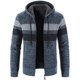 thumbnail image 2 of Suéter de punto para hombre, chaqueta con capucha gruesa con forro polar para otoño e invierno, chaqueta a rayas de gran tamaño, 2 of 5