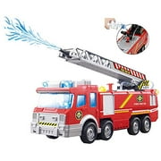 Top Race Top Race Fire Engine Truck With Water Pump Spray, Extending Rescue Ladder, And Flashing Lights & Sirens, Battery Operated Bump & Go Action Toy Non_Riding_Toy_Vehicle