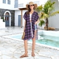 thumbnail image 6 of joogoo Women's Purple Checkered Grid Pattern Beach Cover Up Kimono Swimsuit Summer Cardigan Swimwear M, 6 of 6