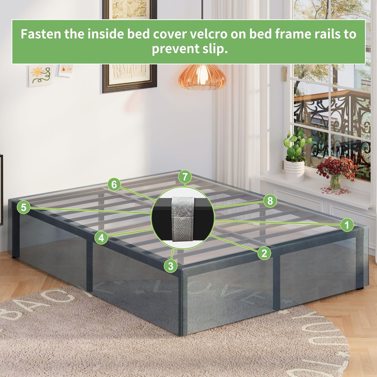 Lutown-Teen 18 inch Bed Frame king Size with Fabric Cover, No Box Spring Needed, Easy to Install, Black