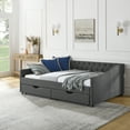 thumbnail image 5 of Generic Full Size Daybed with Drawers Upholstered Tufted Sofa Bed, with Button on Back and Copper Nail on Waved Shape Arms, 5 of 10