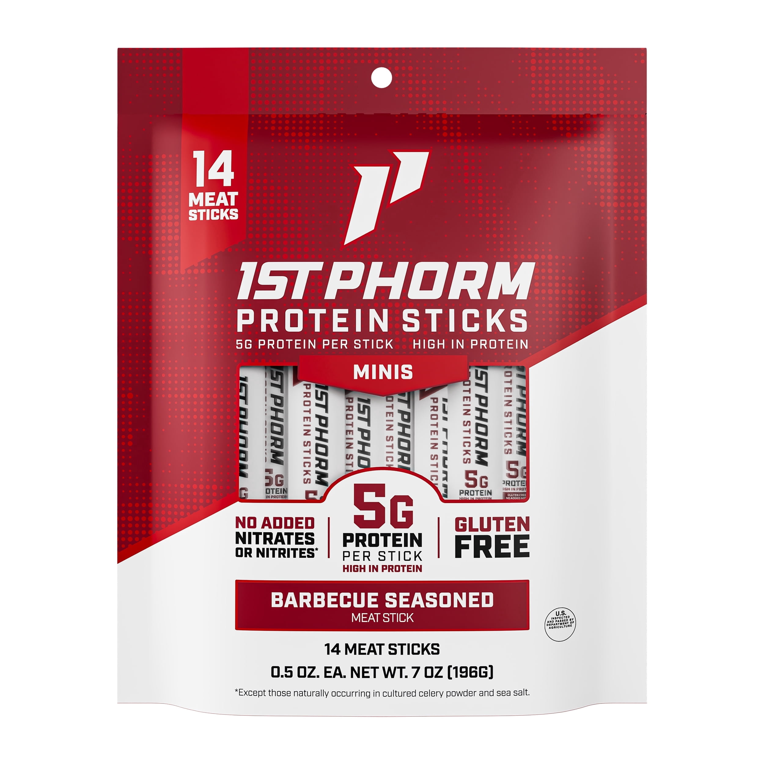 1st Phorm Protein Meat Stick Minis, Seasoned BBQ, 5g Protein Per 0.5 oz. Stick (14 Count)
