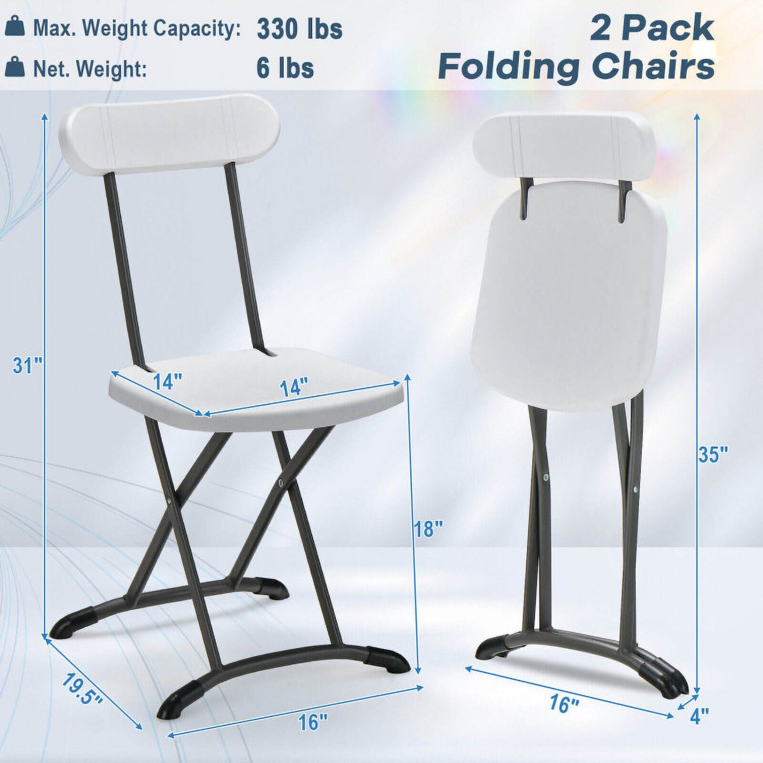 Aimee Lii 2 Pieces Outdoor Folding Chair Set with Sturdy Frame and Ergonomic Backrest, Outdoor Patio Set, White