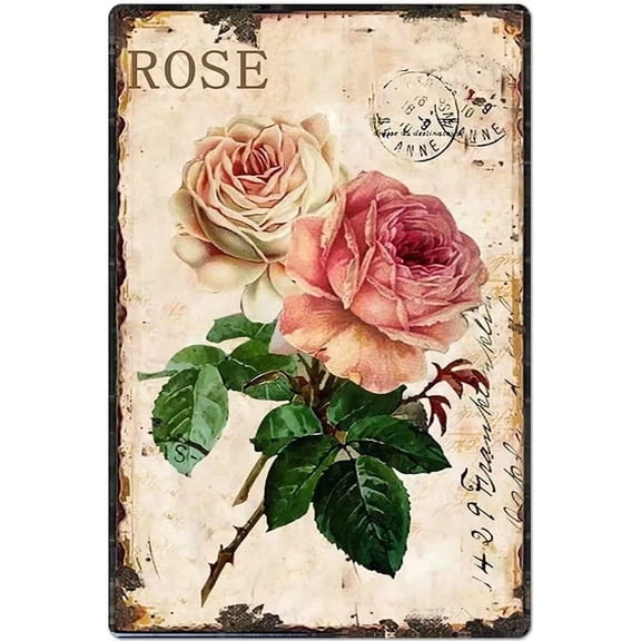 Retro Metal Aluminum Tin Sign Beautiful Rose Farmhouse Garden Flower Wall Decor for Home Kitchen Garage 8x12 Inch