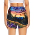 thumbnail image 4 of Uemuo Galactic Night Over Meadow Pattern Women's Athletic Shorts High Waisted Running Shorts with Liner Pockets Gym Elastic Workout Shorts-X-Large, 4 of 9
