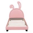 thumbnail image 4 of Twin Size PU Leather Platform Bed with Bunny Ears Headboard,Upholstered Bed Frame with Rabbit Ornament with Wood Slat Support,Easy Assembly,Pink, 4 of 9
