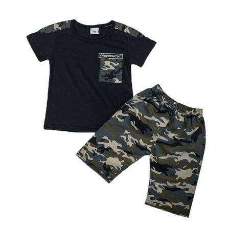 

Teen Kids Baby Boys Letter Tracksuit Camouflage Tops Shorts 2PCS Outfits Set CHMORA