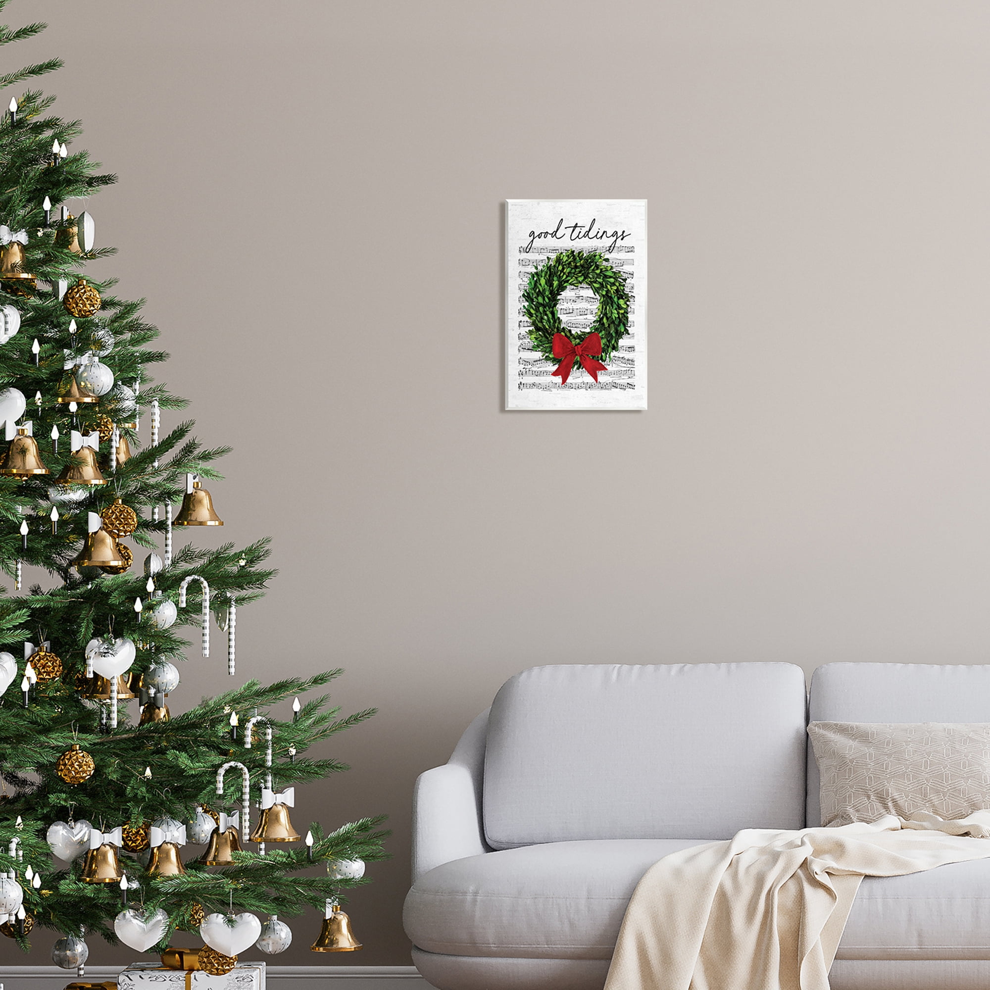 Stupell Industries Good Tidings Holiday Wreath Holiday Painting Unframed Art Print Wall Art, 10 x 15